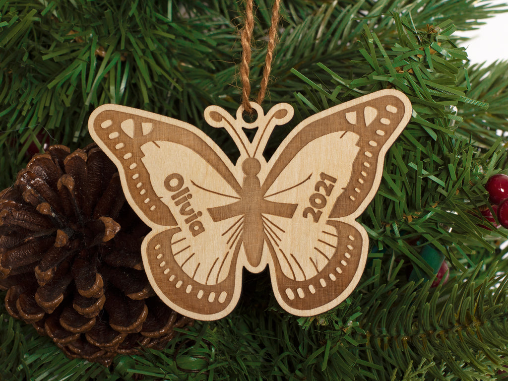 Butterfly Christmas Ornament Personalized Name Year - Cades and Birch 