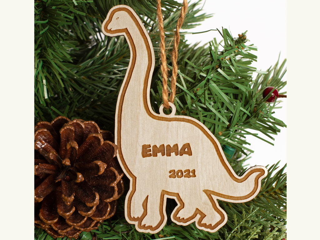 Brachiosaurus Dinosaur Christmas Ornament Personalized Name Year - Cades and Birch 