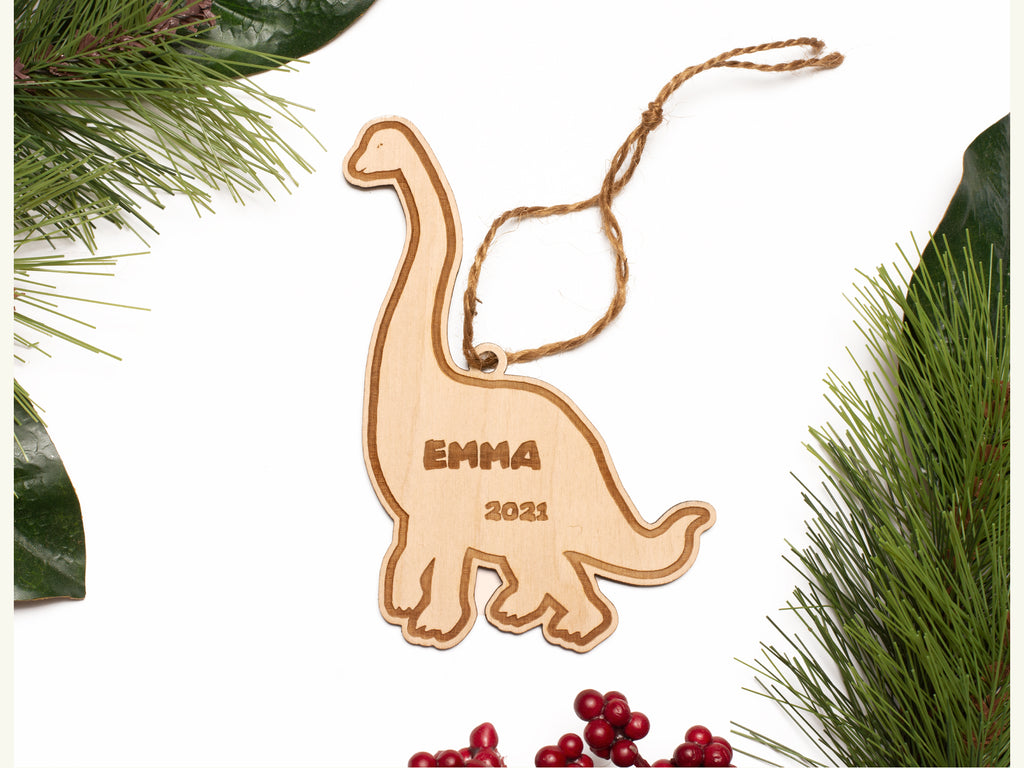 Brachiosaurus Dinosaur Christmas Ornament Personalized Name Year - Cades and Birch 