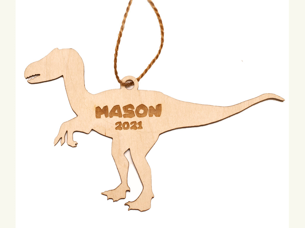 Velociraptor Dinosaur Christmas Ornament Personalized Name Year - Cades and Birch 