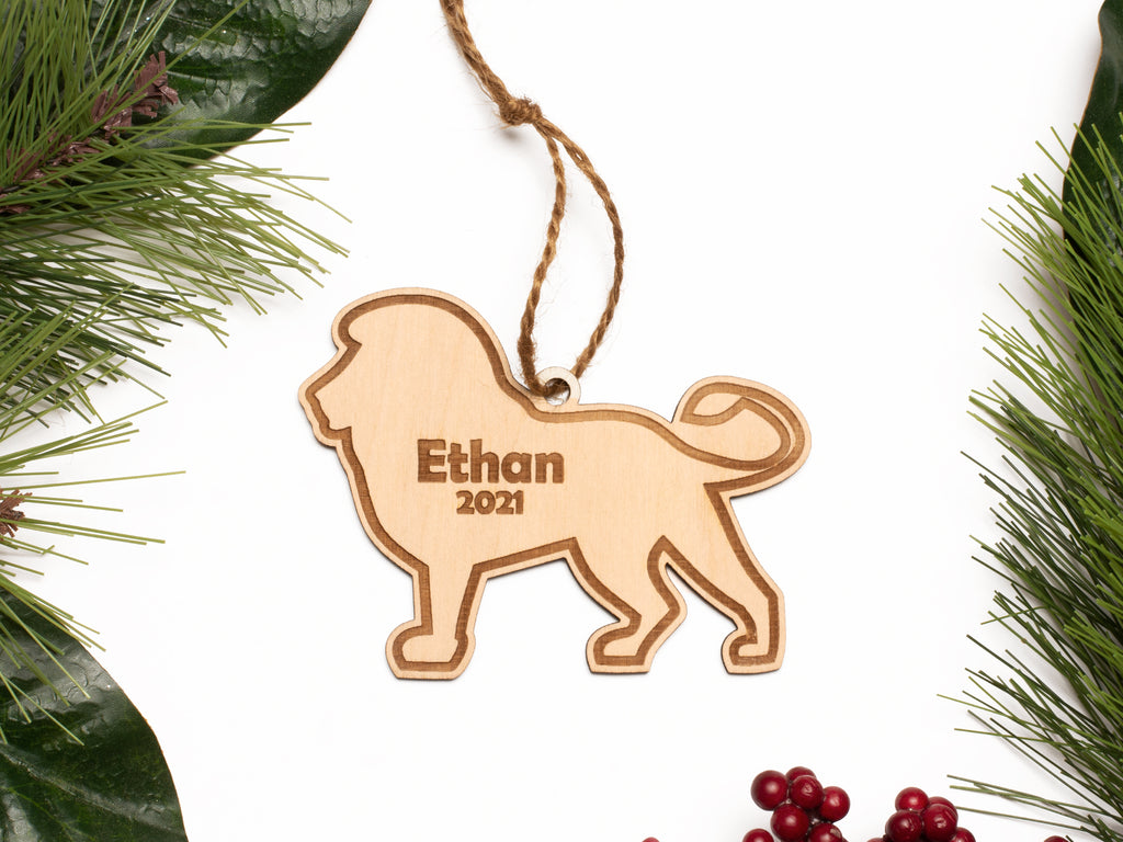 Lion Christmas Ornament Personalized Name Year - Cades and Birch 