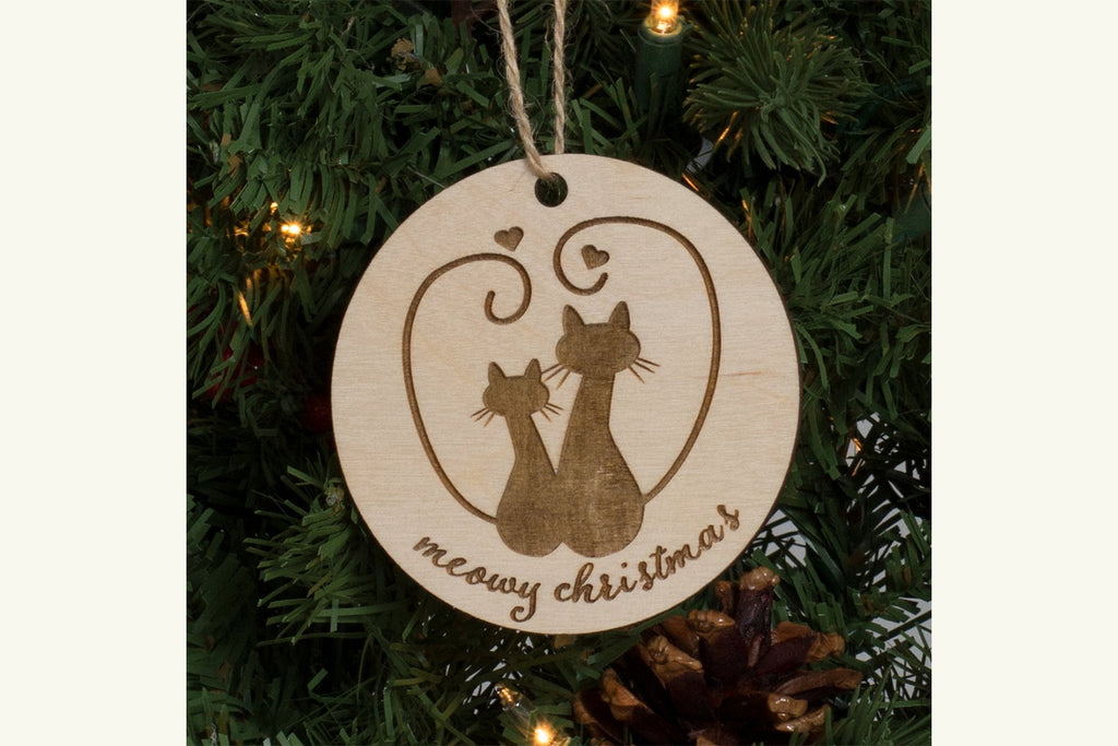 Christmas Pet Ornament Engraved Wood - Meowy Christmas - Cades and Birch 