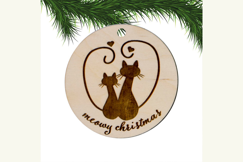 Christmas Pet Ornament Engraved Wood - Meowy Christmas - Cades and Birch 