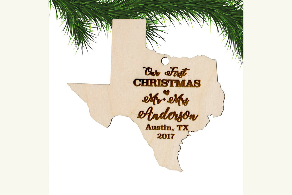 Christmas Ornament Engraved Wood - Our First Christmas State, Personalized - Cades and Birch 