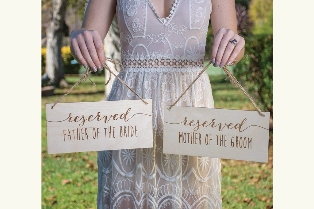 Engraved Wood Reserved Parents Chair Signs - Cades and Birch 