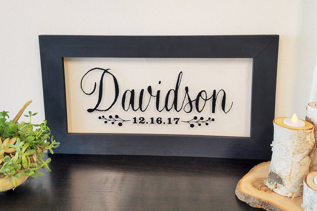 Wood Frame Sign - Personalized with Family Last Name and Date - Cades and Birch 