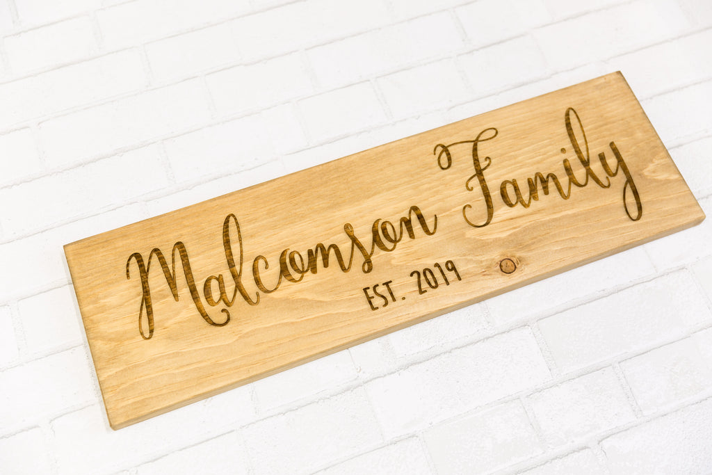 Rustic Wood Engraved Sign Personalized with Last Name and Established Year - Cades and Birch 