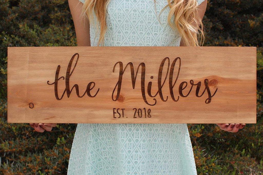 Rustic Wood Engraved Sign Personalized with Client Last Name and Established Year - Cades and Birch 