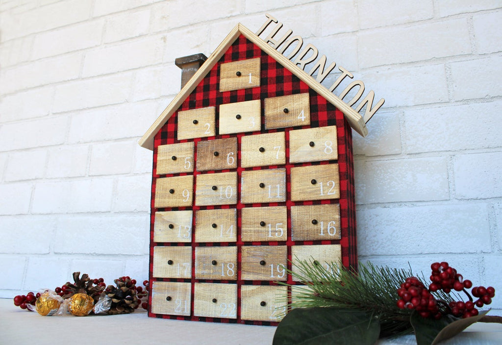 Advent Calendar House Christmas Countdown - Personalized Wood Name - Cades and Birch 