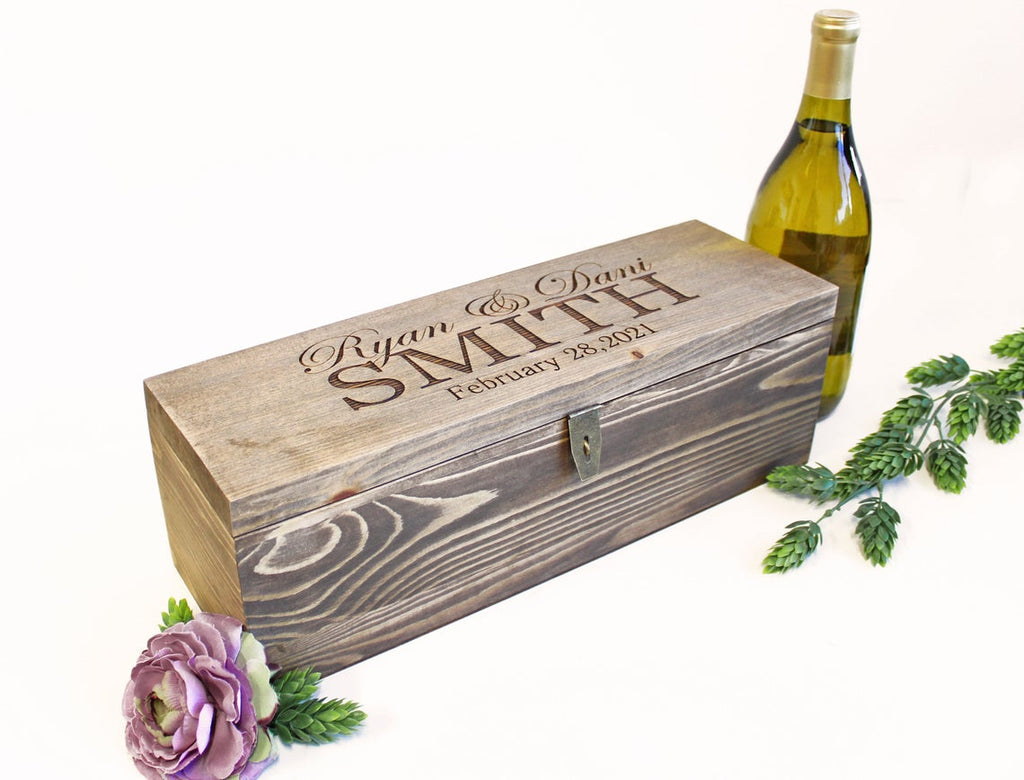 Wine Box with Lock | Personalized with First Names, Last Name and Date | Classic Design - Cades and Birch 
