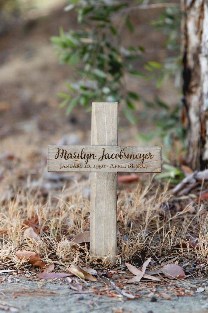 Memorial Cross for Your Loved One | Small Wood Burial Grave Marker | Variety of Styles - Cades and Birch 