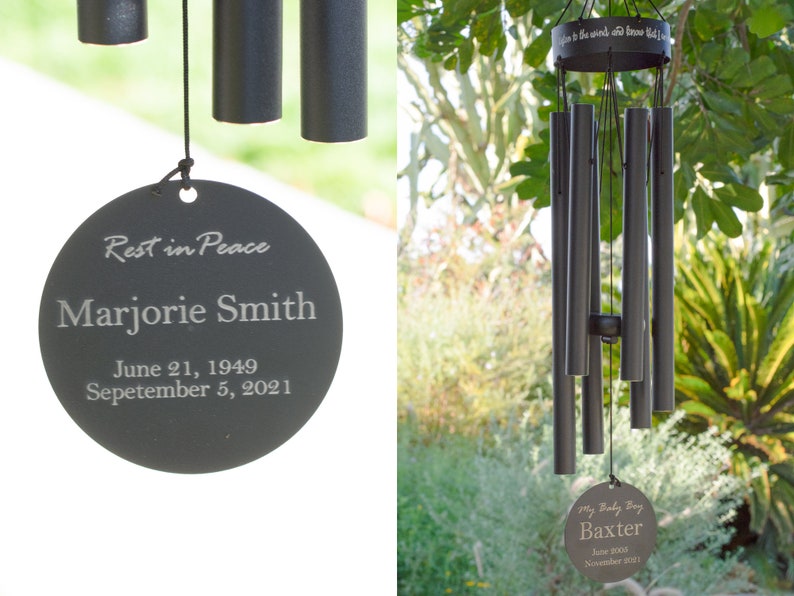 Memorial Wind Chimes | Personalized Name and Photo | Black Metal - Cades and Birch 