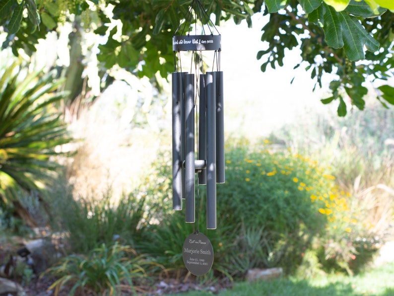 Memorial Wind Chimes | Personalized Pet Name and Photo | Black Metal - Cades and Birch 