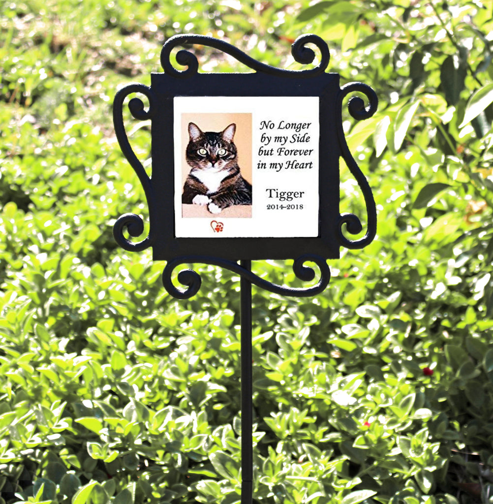 Wrought Iron Pet Memorial Garden Stake with Personalized Ceramic Tile Insert
