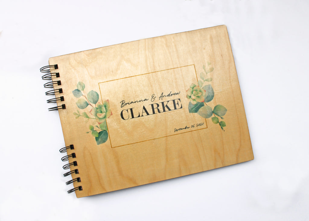 Photo Album or Guest Book - Personalized Names, Date in Eucalyptus Succulent Design - Cades and Birch 